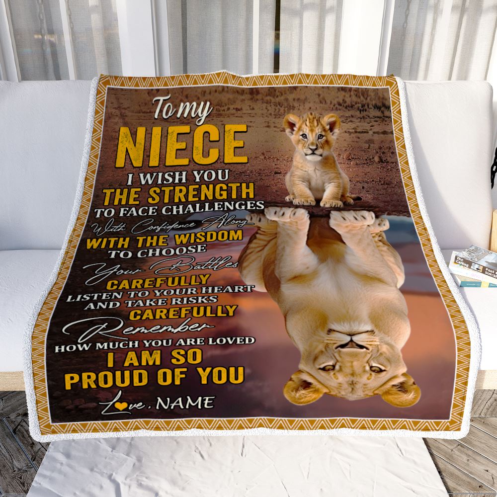 Personalized To My Niece Blanket From Aunt Uncle Auntie I Wish You The Strength Lion Niece Birthday Gifts Graduation Christmas Customized Fleece Throw Blanket | teecentury