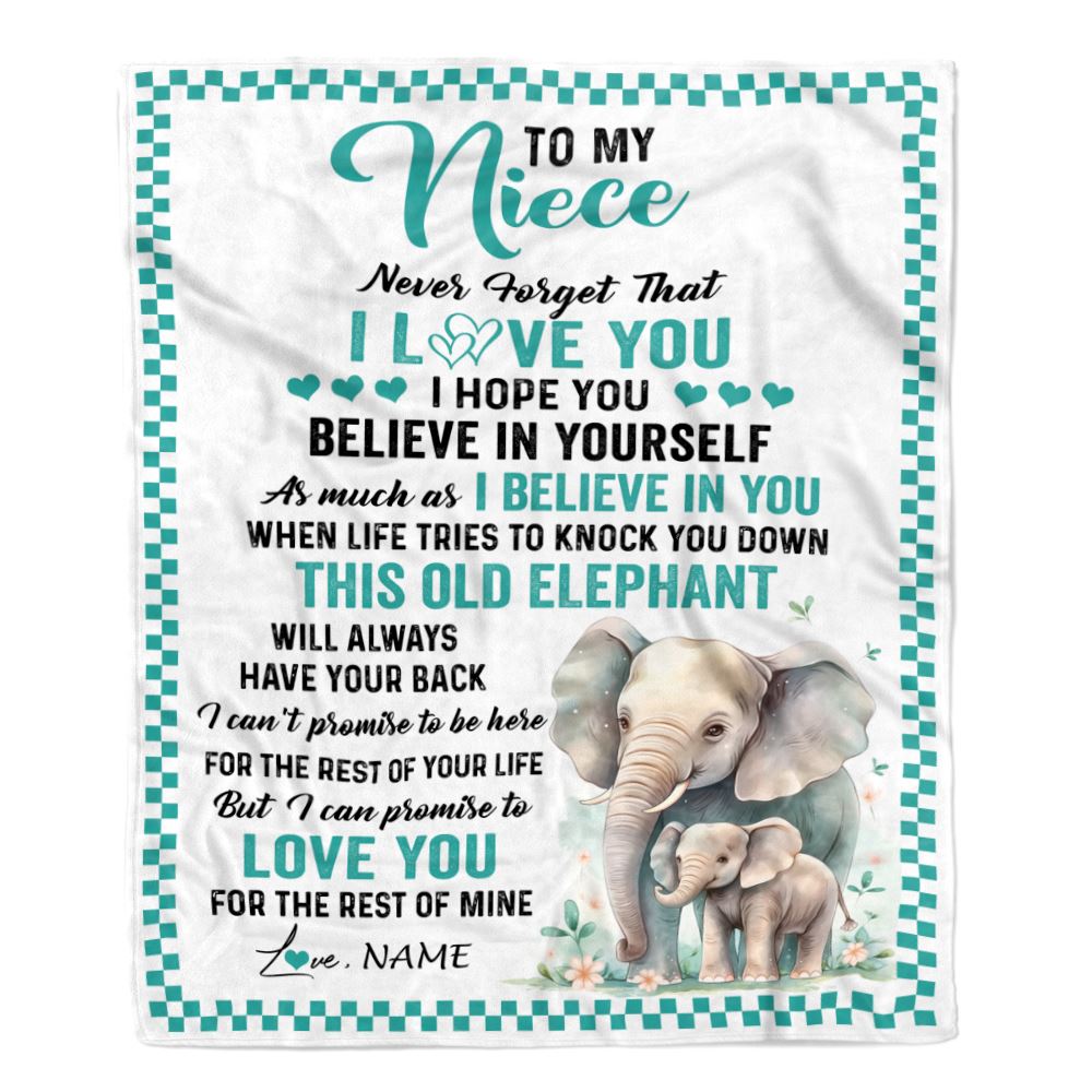 Personalized To My Niece Blanket From Aunt Uncle Auntie This Old Elephant Love You Niece Birthday Gifts Graduation Christmas Customized Fleece Throw Blanket | teecentury