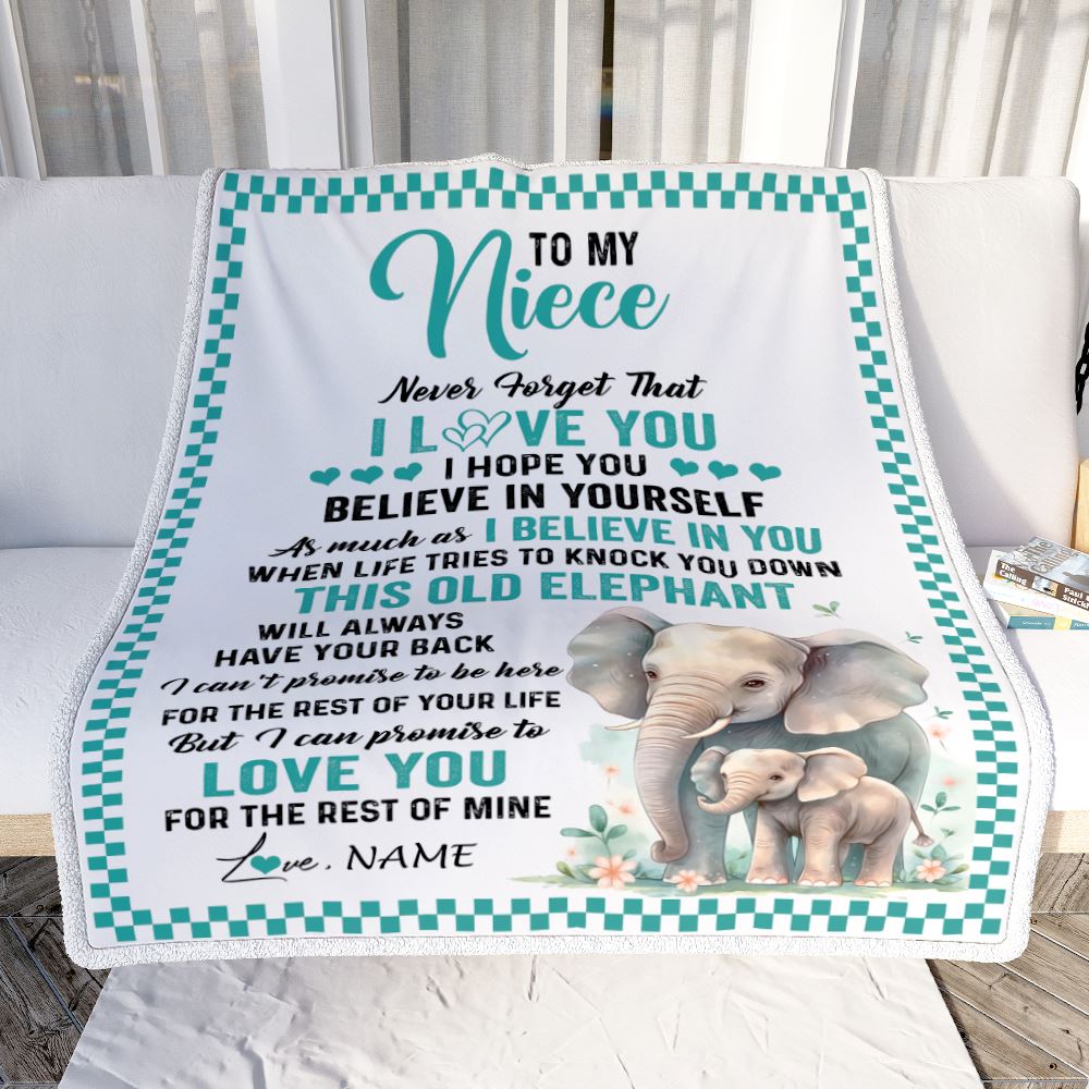Personalized To My Niece Blanket From Aunt Uncle Auntie This Old Elephant Love You Niece Birthday Gifts Graduation Christmas Customized Fleece Throw Blanket | teecentury