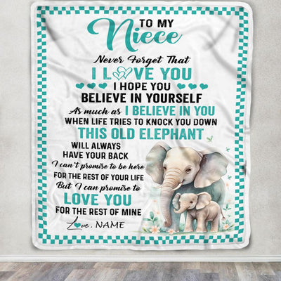 Personalized To My Niece Blanket From Aunt Uncle Auntie This Old Elephant Love You Niece Birthday Gifts Graduation Christmas Customized Fleece Throw Blanket | teecentury