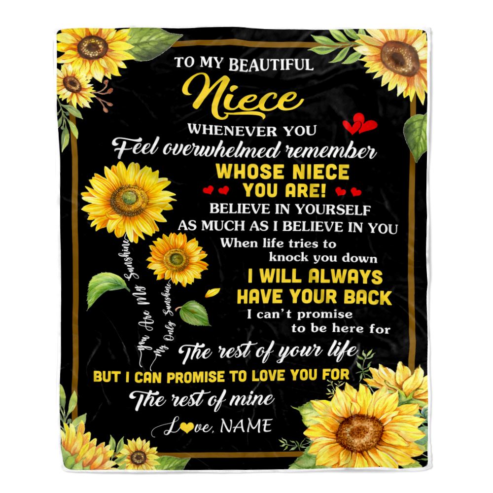 Personalized To My Niece Blanket From Aunt Uncle Auntie Whenever You Feel Sunflower Niece Birthday Gifts Graduation Christmas Customized Fleece Throw Blanket | teecentury