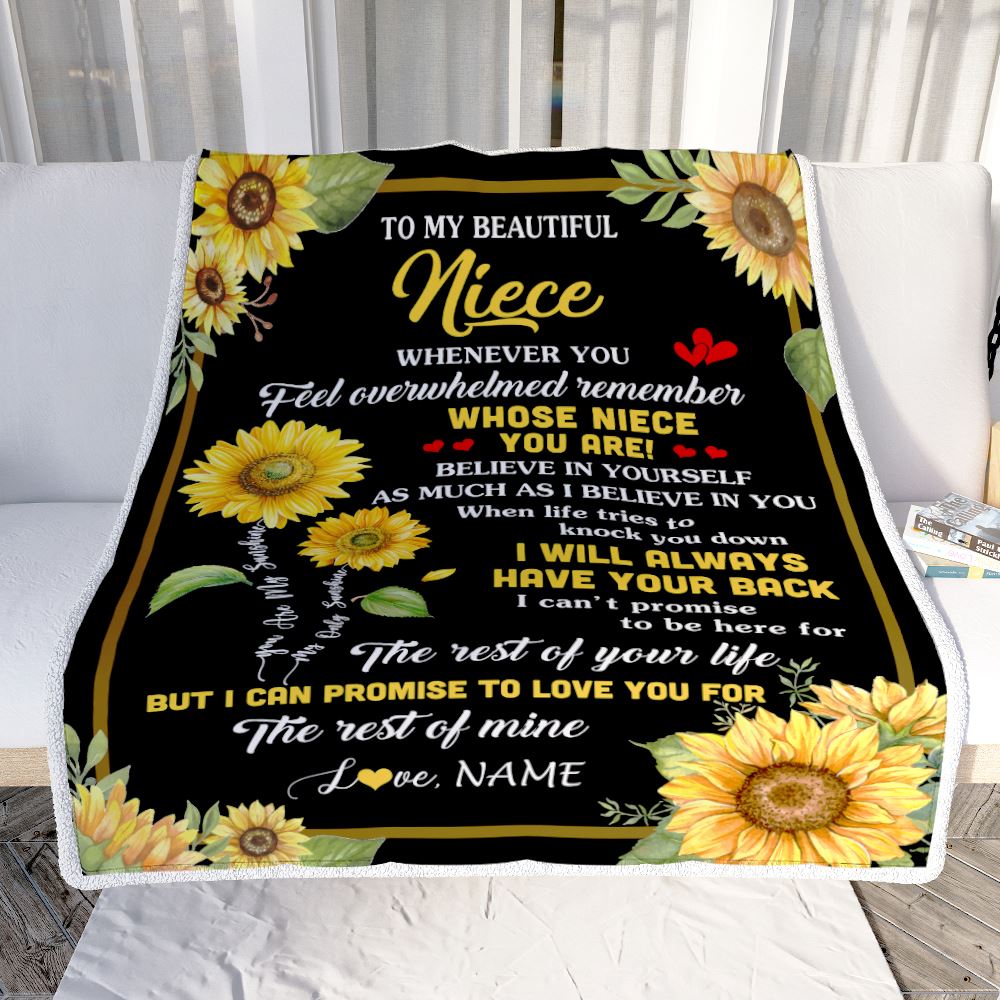 Personalized To My Niece Blanket From Aunt Uncle Auntie Whenever You Feel Sunflower Niece Birthday Gifts Graduation Christmas Customized Fleece Throw Blanket | teecentury