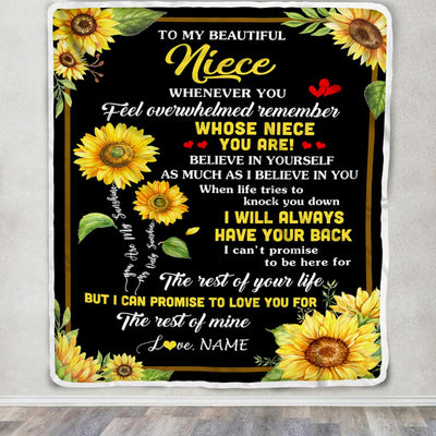 Personalized To My Niece Blanket From Aunt Uncle Auntie Whenever You Feel Sunflower Niece Birthday Gifts Graduation Christmas Customized Fleece Throw Blanket | teecentury