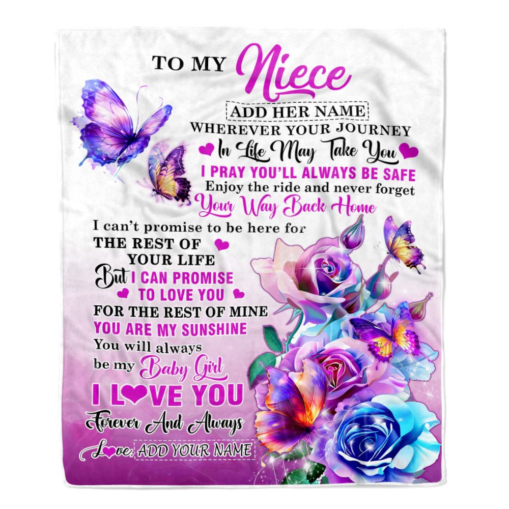 Personalized To My Niece Blanket From Aunt Uncle Auntie Wherever Your Journey In Life Butterfly Niece Birthday Gifts Christmas Customized Fleece Blanket | teecentury