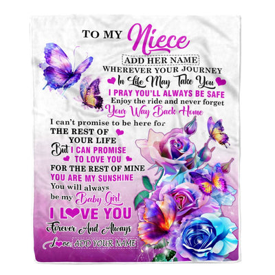Personalized To My Niece Blanket From Aunt Uncle Auntie Wherever Your Journey In Life Butterfly Niece Birthday Gifts Christmas Customized Fleece Blanket | teecentury