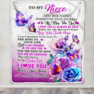 Personalized To My Niece Blanket From Aunt Uncle Auntie Wherever Your Journey In Life Butterfly Niece Birthday Gifts Christmas Customized Fleece Blanket | teecentury