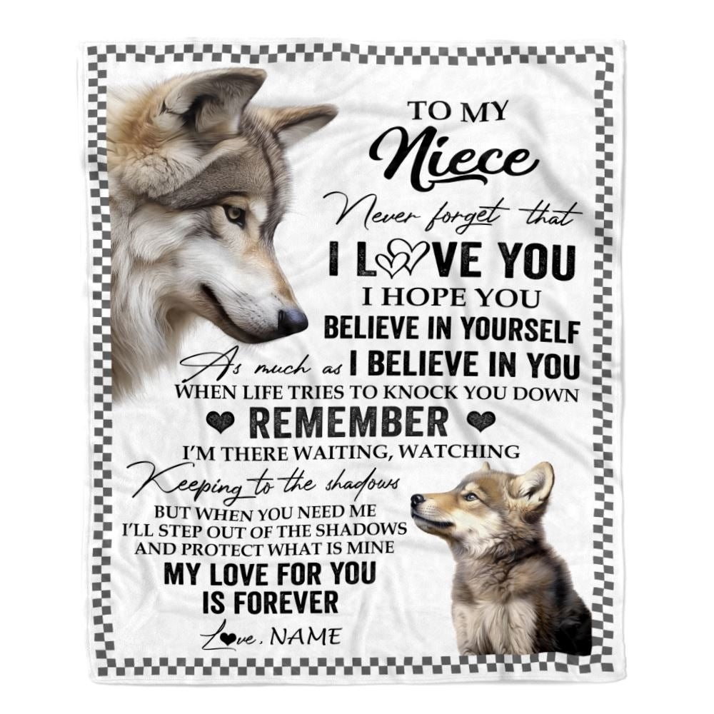 Personalized To My Niece Blanket From Aunt Uncle Auntie Wolf My Love For You Is Forever Niece Birthday Gifts Graduation Christmas Customized Fleece Blanket | teecentury