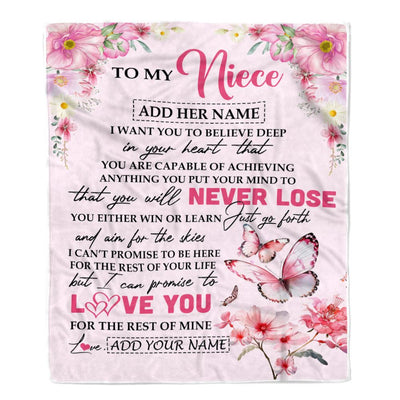 Personalized To My Niece Blanket From Aunt Uncle Auntie You Will Never Lose Butterfly Niece Birthday Gifts Graduation Christmas Customized Fleece Throw Blanket | teecentury