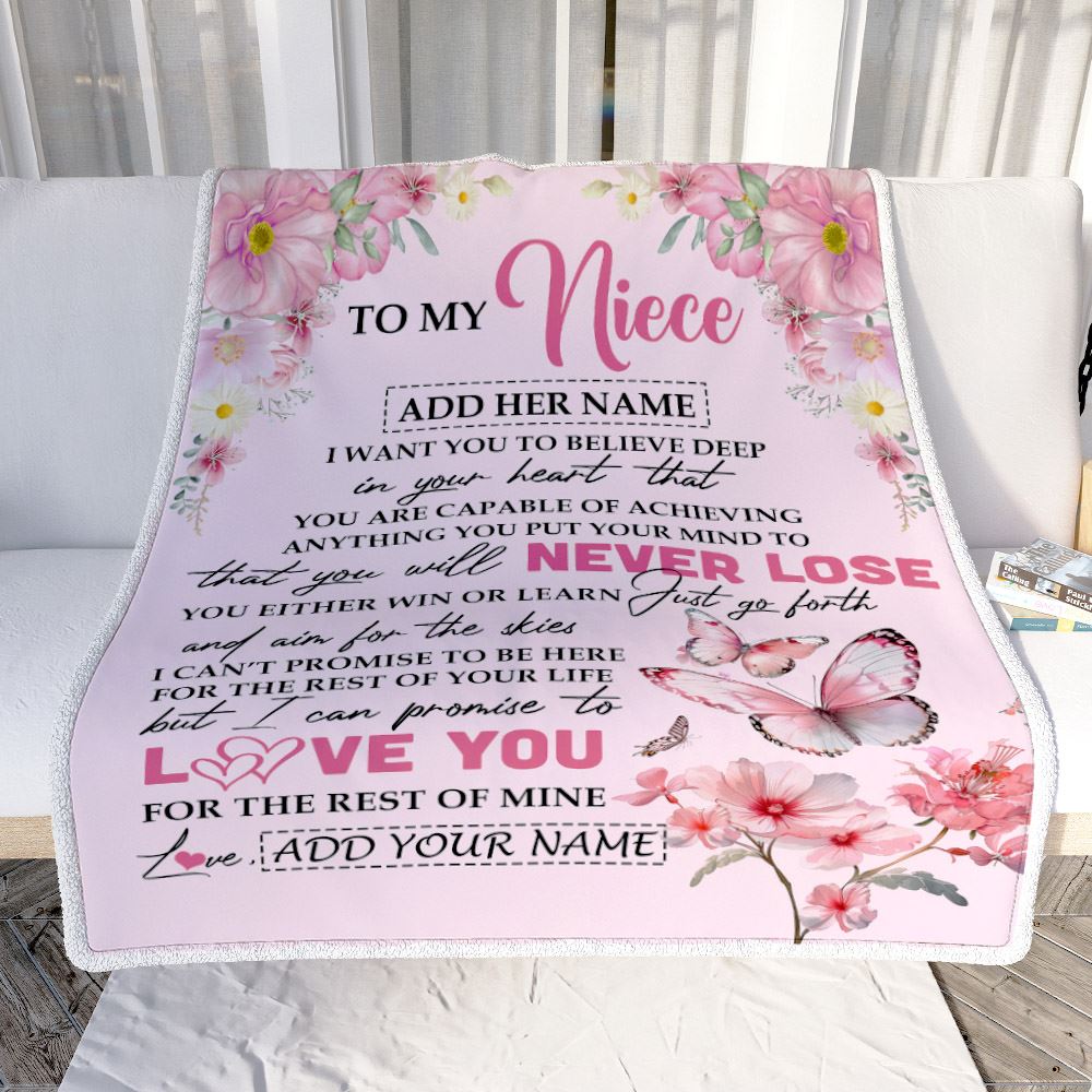 Personalized To My Niece Blanket From Aunt Uncle Auntie You Will Never Lose Butterfly Niece Birthday Gifts Graduation Christmas Customized Fleece Throw Blanket | teecentury