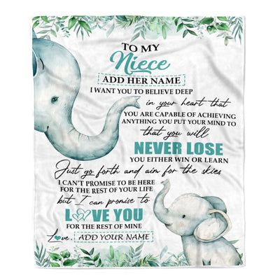 Personalized To My Niece Blanket From Aunt Uncle Auntie You Will Never Lose Elephant Niece Birthday Gifts Graduation Christmas Customized Fleece Blanket | teecentury