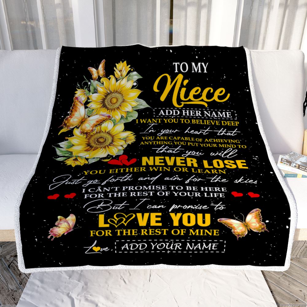 Personalized To My Niece Blanket From Aunt Uncle Auntie You Will Never Lose Sunflower Niece Birthday Gifts Graduation Christmas Customized Fleece Blanket | teecentury