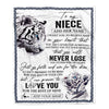 Personalized To My Niece Blanket From Aunt Uncle Auntie You Will Never Lose White Tiger Niece Birthday Gifts Graduation Christmas Customized Fleece Blanket | teecentury