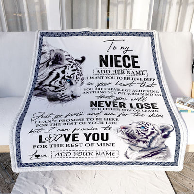 Personalized To My Niece Blanket From Aunt Uncle Auntie You Will Never Lose White Tiger Niece Birthday Gifts Graduation Christmas Customized Fleece Blanket | teecentury