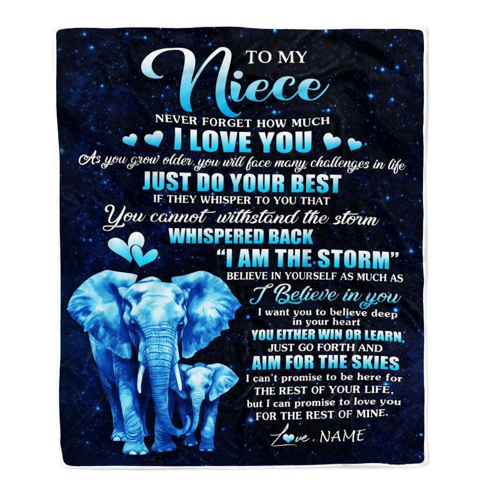 Personalized To My Niece Blanket From Aunt Uncle Elephant Never Forget I Love You Niece Birthday Gifts Graduation Christmas Customized Fleece Throw Blanket | teecentury