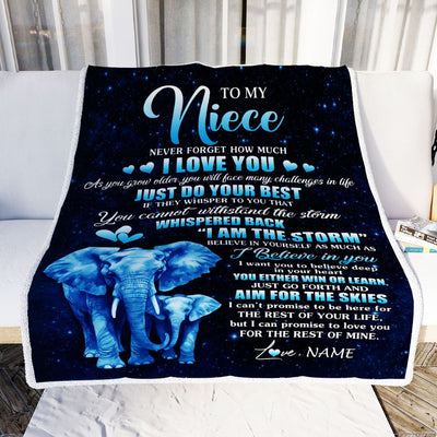 Personalized To My Niece Blanket From Aunt Uncle Elephant Never Forget I Love You Niece Birthday Gifts Graduation Christmas Customized Fleece Throw Blanket | teecentury