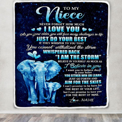 Personalized To My Niece Blanket From Aunt Uncle Elephant Never Forget I Love You Niece Birthday Gifts Graduation Christmas Customized Fleece Throw Blanket | teecentury