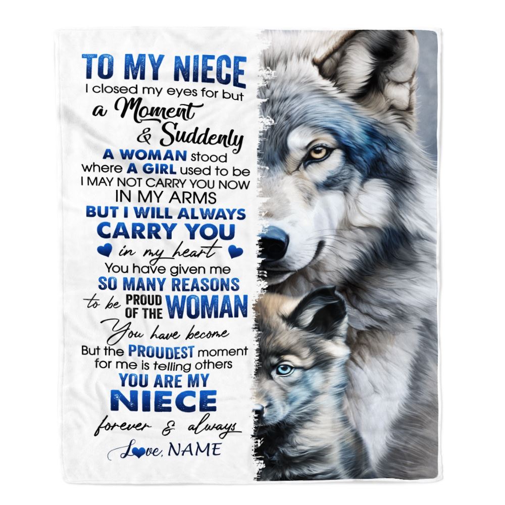 Personalized To My Niece Blanket From Aunt Uncle I Close My Eyes For But A Moment Wolf Niece Birthday Graduation Christmas Customized Gift Fleece Blanket | teecentury
