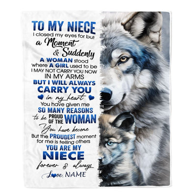 Personalized To My Niece Blanket From Aunt Uncle I Close My Eyes For But A Moment Wolf Niece Birthday Graduation Christmas Customized Gift Fleece Blanket | teecentury
