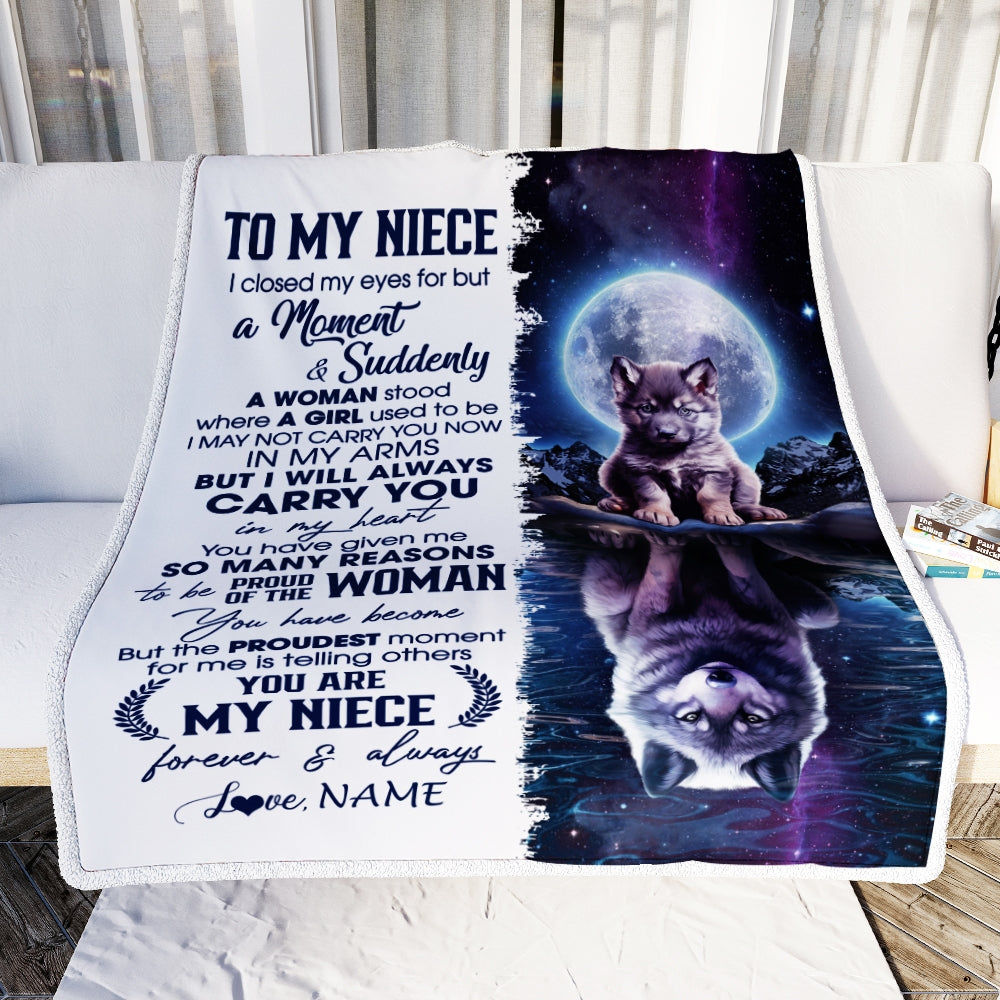 Personalized To My Niece Blanket From Aunt Uncle I Close My Eyes Wolf Niece Birthday Graduation Christmas Customized Gift Fleece Throw Blanket | teecentury