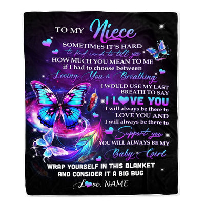 Personalized To My Niece Blanket From Aunt Uncle Loving You And Breathing Butterfly Niece Birthday Graduation Christmas Customized Bed Fleece Throw Blanket | teecentury