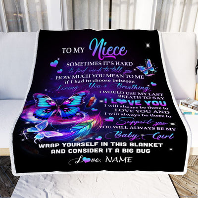 Personalized To My Niece Blanket From Aunt Uncle Loving You And Breathing Butterfly Niece Birthday Graduation Christmas Customized Bed Fleece Throw Blanket | teecentury