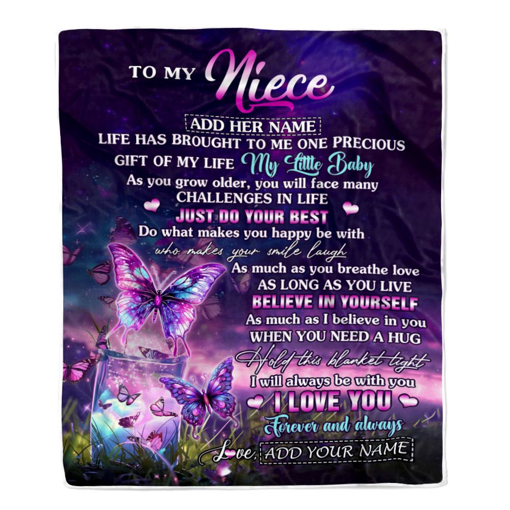 Personalized To My Niece Blanket From Aunt Uncle My Little Baby Butterfly Niece Birthday Present Gifts Summer Travel Christmas Customized Fleece Blanket | teecentury