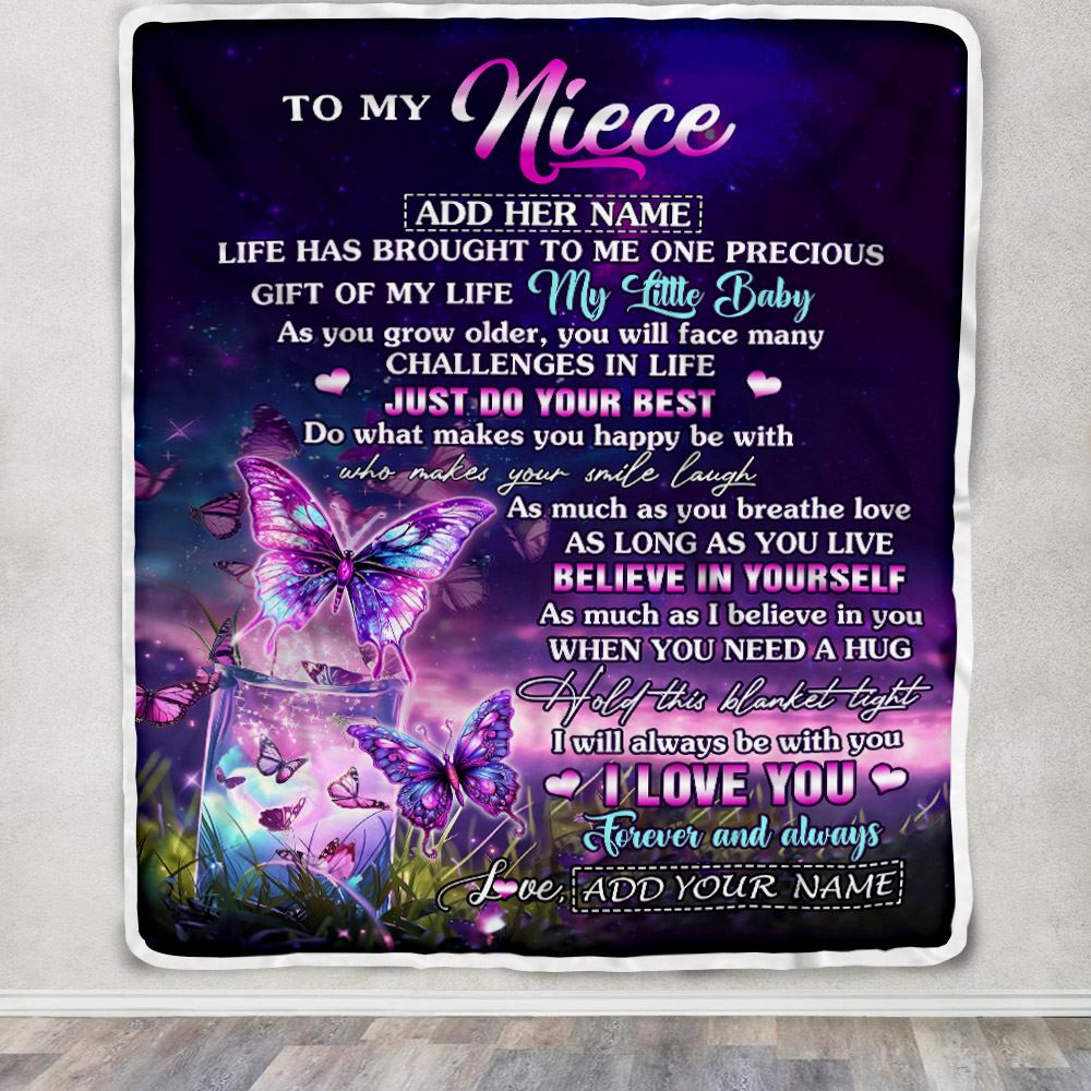 Personalized To My Niece Blanket From Aunt Uncle My Little Baby Butterfly Niece Birthday Present Gifts Summer Travel Christmas Customized Fleece Blanket | teecentury