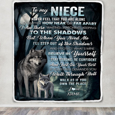 Personalized To My Niece Blanket From Aunt Uncle Never Feel That You Are Alone Wolf Niece Birthday Graduation Christmas Customized Gift Fleece Throw Blanket | teecentury