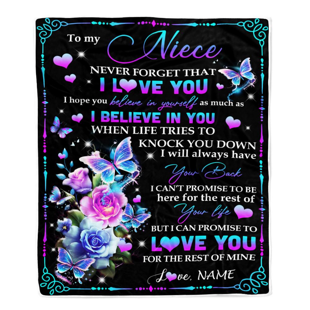 Personalized To My Niece Blanket From Aunt Uncle Never Forget I Love You Butterfly Niece Birthday Graduation Christmas Customized Bed Fleece Throw Blanket | teecentury