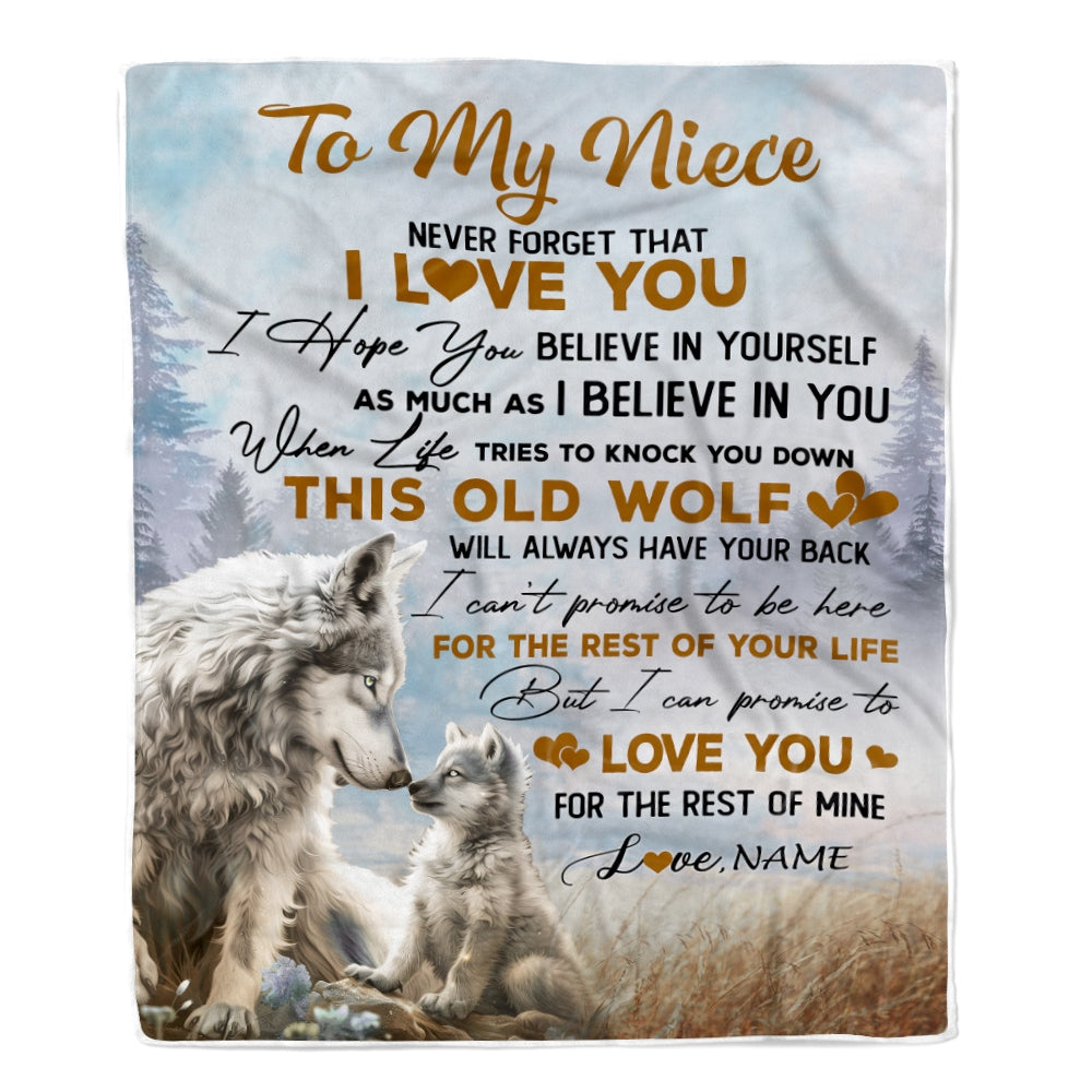Personalized To My Niece Blanket From Aunt Uncle Never Forget That I Love You Wolf Niece Birthday Graduation Christmas Customized Bed Fleece Throw Blanket | teecentury