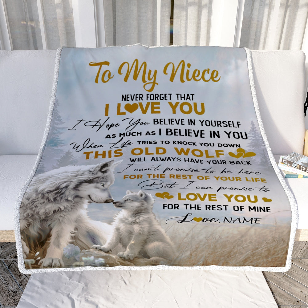 Personalized To My Niece Blanket From Aunt Uncle Never Forget That I Love You Wolf Niece Birthday Graduation Christmas Customized Bed Fleece Throw Blanket | teecentury