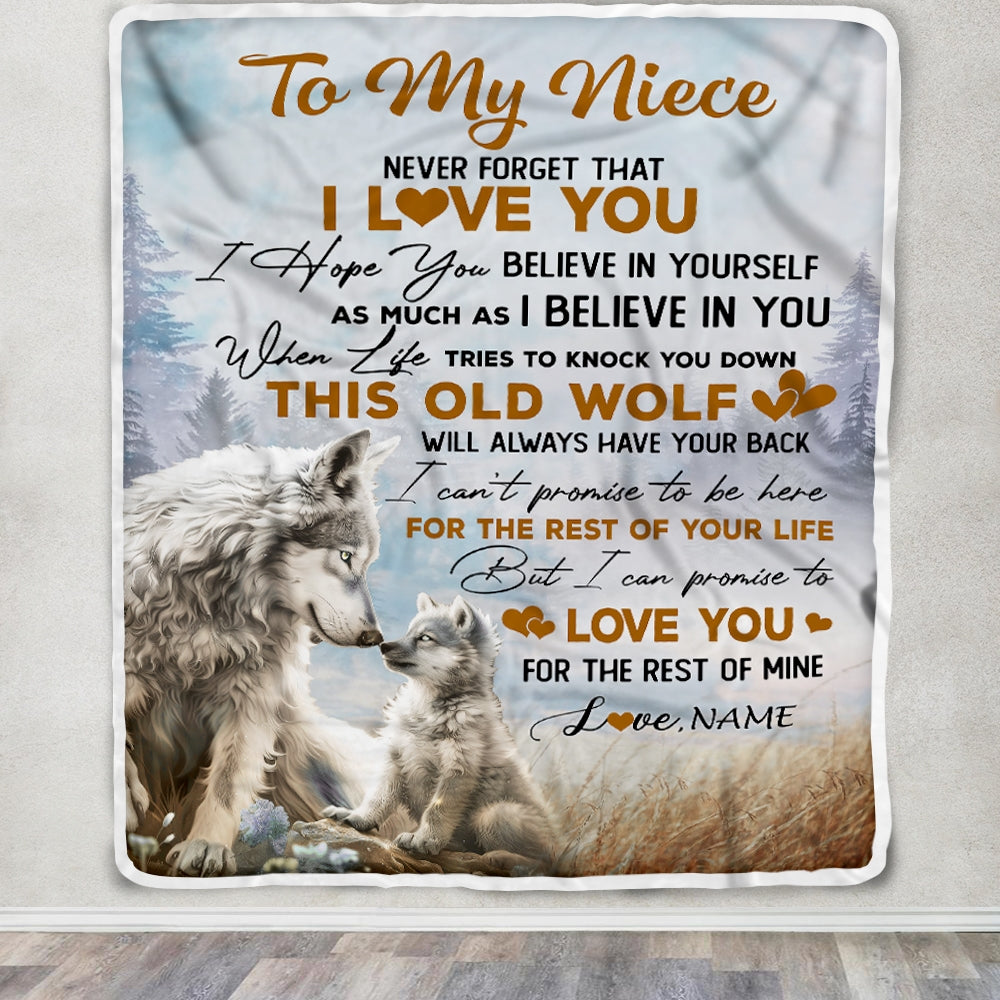 Personalized To My Niece Blanket From Aunt Uncle Never Forget That I Love You Wolf Niece Birthday Graduation Christmas Customized Bed Fleece Throw Blanket | teecentury
