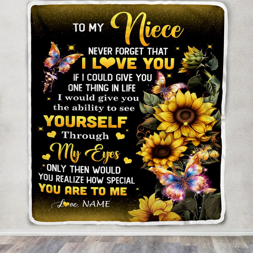 Personalized To My Niece Blanket From Aunt Uncle Sunflower Never Forget That I Love You Niece Birthday Mothers Day Christmas Customized Gift Fleece Blanket | teecentury