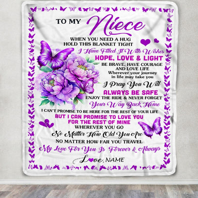 Personalized To My Niece Blanket From Aunt Uncle When You Need A Hug Butterfly Niece Birthday Graduation Christmas Customized Bed Fleece Throw Blanket | teecentury