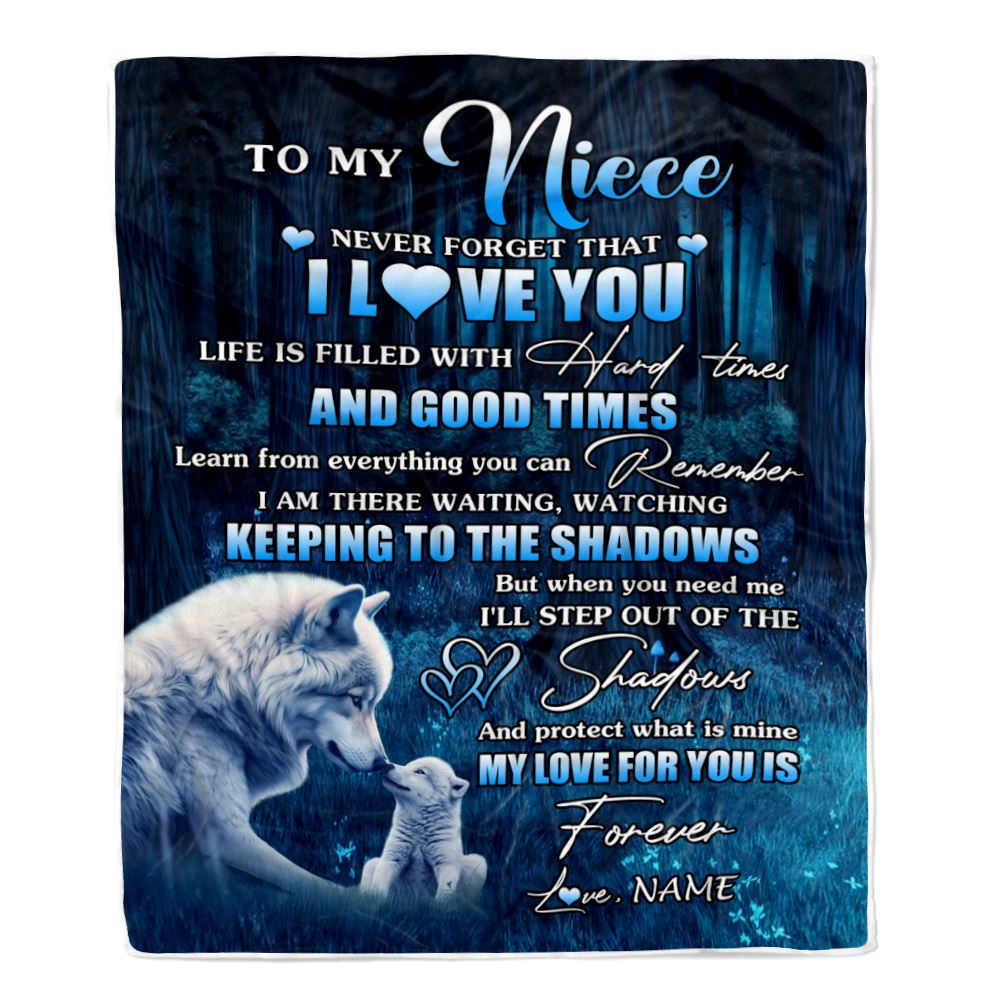 Personalized To My Niece Blanket From Aunt Uncle Wolf Never Forget That I Love You Moon Dark Forest Niece Birthday Gifts Christmas Customized Fleece Blanket | teecentury