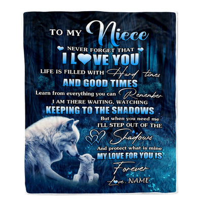 Personalized To My Niece Blanket From Aunt Uncle Wolf Never Forget That I Love You Moon Dark Forest Niece Birthday Gifts Christmas Customized Fleece Blanket | teecentury