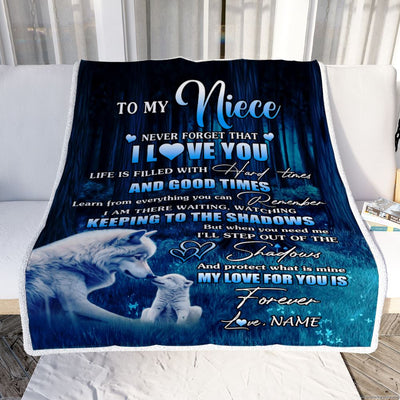 Personalized To My Niece Blanket From Aunt Uncle Wolf Never Forget That I Love You Moon Dark Forest Niece Birthday Gifts Christmas Customized Fleece Blanket | teecentury