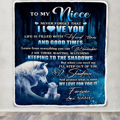 Personalized To My Niece Blanket From Aunt Uncle Wolf Never Forget That I Love You Moon Dark Forest Niece Birthday Gifts Christmas Customized Fleece Blanket | teecentury