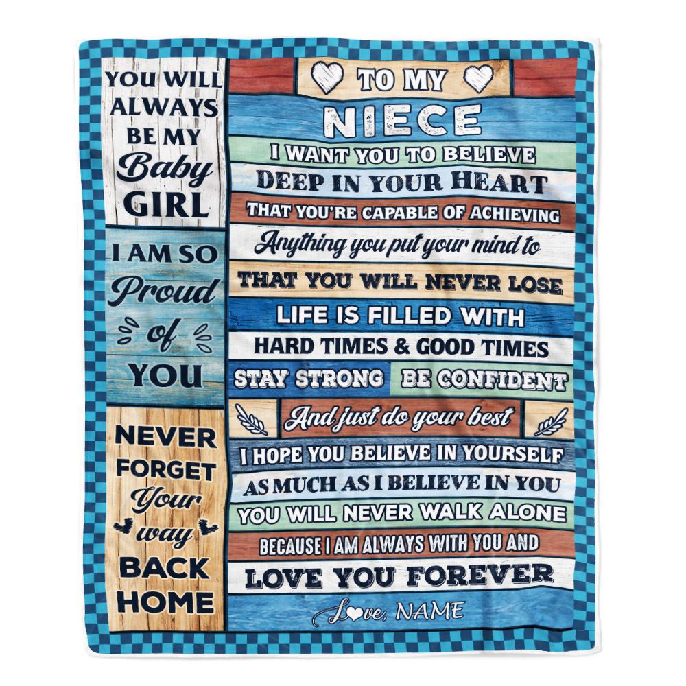 Personalized To My Niece Blanket From Aunt Uncle Wood Gifts For Niece Going To College Birthday Graduation Christmas Customized Gift Fleece Throw Blanket | teecentury