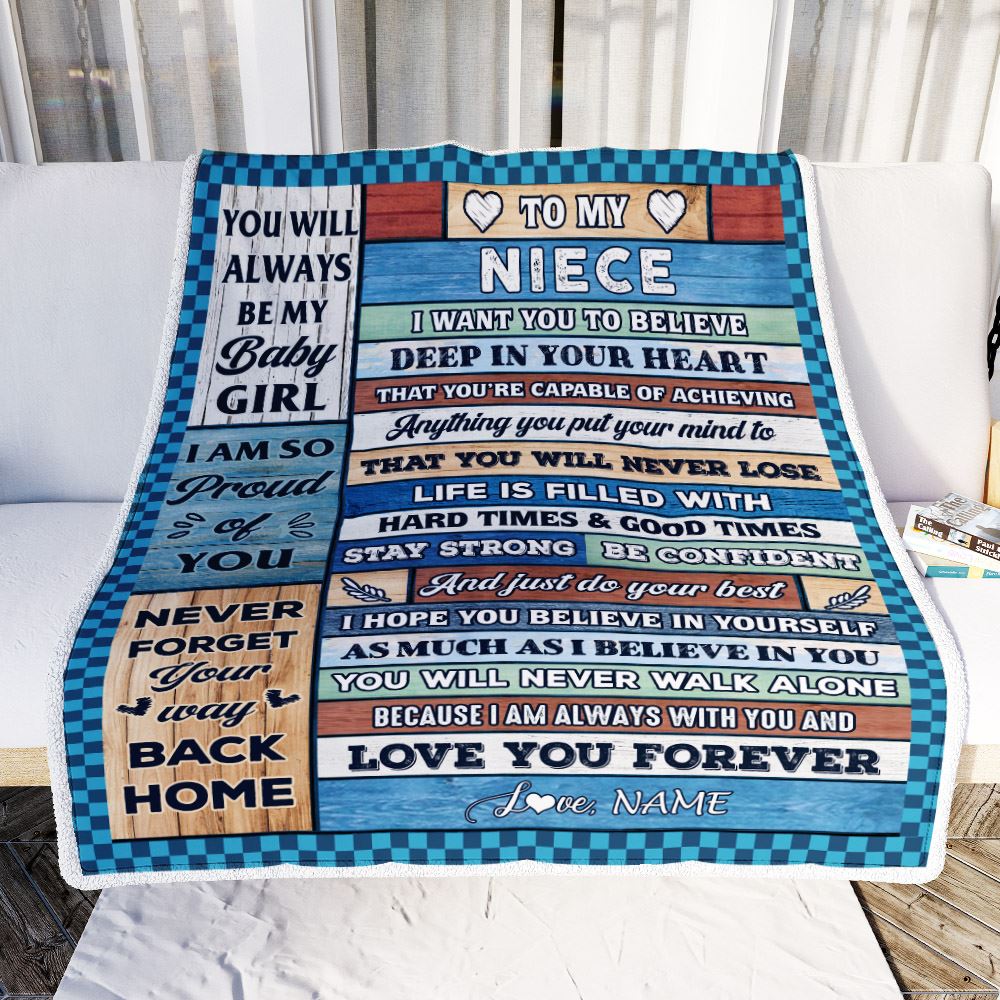 Personalized To My Niece Blanket From Aunt Uncle Wood Gifts For Niece Going To College Birthday Graduation Christmas Customized Gift Fleece Throw Blanket | teecentury