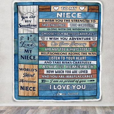 Personalized To My Niece Blanket From Aunt Uncle Wood I Am So Proud Of You I Love You Niece Birthday Graduation Christmas Customized Fleece Throw Blanket | teecentury