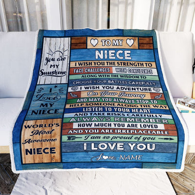 Personalized To My Niece Blanket From Aunt Uncle Wood Remember To Be Awesome Niece Birthday Graduation Christmas Customized Fleece Throw Blanket | teecentury