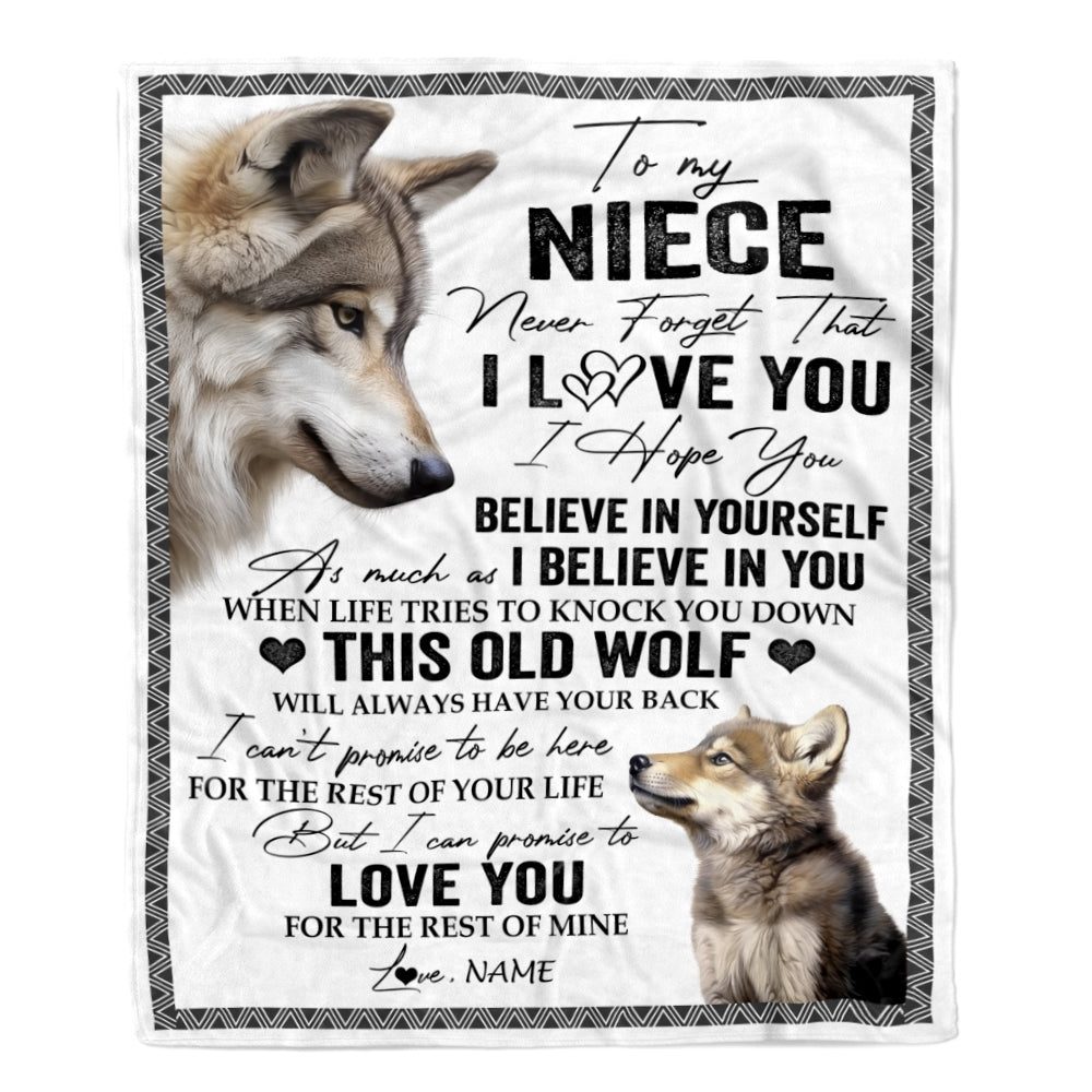 Personalized To My Niece Blanket From Uncle Aunt Auntie This Old Wolf Love You Niece Birthday Graduation Christmas Customized Fleece Blanket Blanket | Teecentury.com