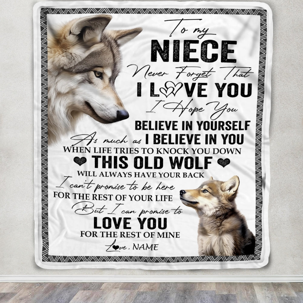 Personalized To My Niece Blanket From Uncle Aunt Auntie This Old Wolf Love You Niece Birthday Graduation Christmas Customized Fleece Blanket Blanket | Teecentury.com