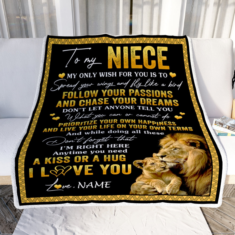 Personalized To My Niece Blanket From Uncle Lion My Only Wish For You Niece Birthday Graduation Christmas Customized Bed Fleece Throw Blanket | teecentury