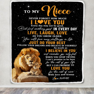 Personalized To My Niece Blanket From Uncle Live Laugh Love Lion Niece Birthday Gifts Positive Graduation Christmas Customized Fleece Throw Blanket | teecentury