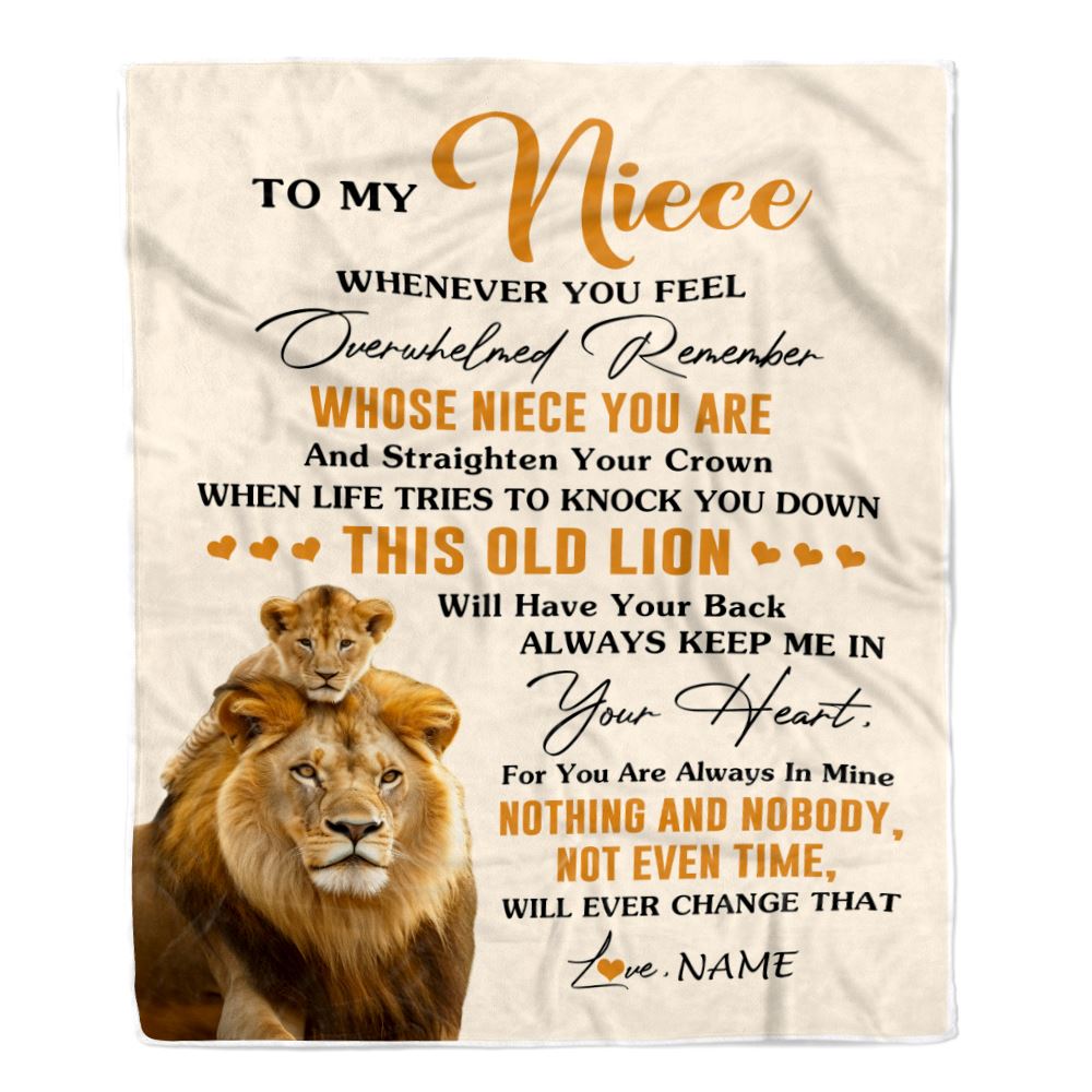 Personalized To My Niece Blanket From Uncle Whenever You Fell Overwhelmed Lion Niece Pendant Birthday Gifts Graduation Christmas Customized Fleece Blanket | teecentury