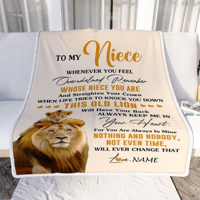 Personalized To My Niece Blanket From Uncle Whenever You Fell Overwhelmed Lion Niece Pendant Birthday Gifts Graduation Christmas Customized Fleece Blanket | teecentury