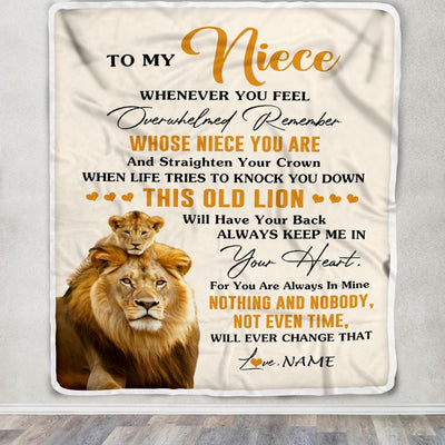 Personalized To My Niece Blanket From Uncle Whenever You Fell Overwhelmed Lion Niece Pendant Birthday Gifts Graduation Christmas Customized Fleece Blanket | teecentury