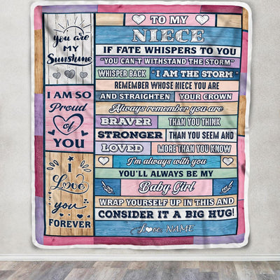 Personalized To My Niece Blanket Gift From Aunt Auntie Uncle Wood I Am The Storm Baby Girl Niece Birthday Christmas Graduation Customized Fleece Throw Blanket | teecentury